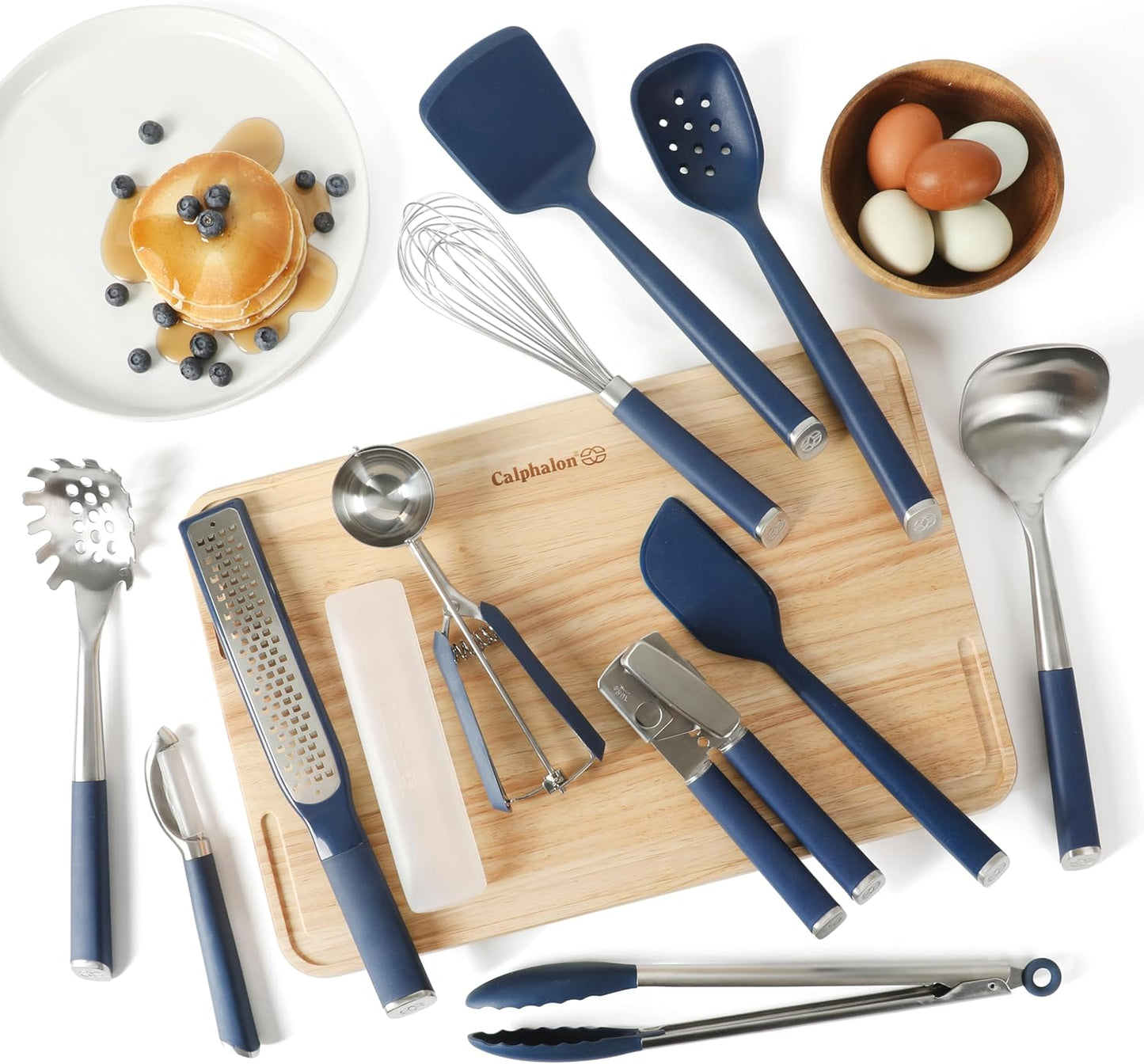 Calphalon Edge 11 Piece Stainless Steel Kitchen Tools and Gadgets Set- Navy Blue