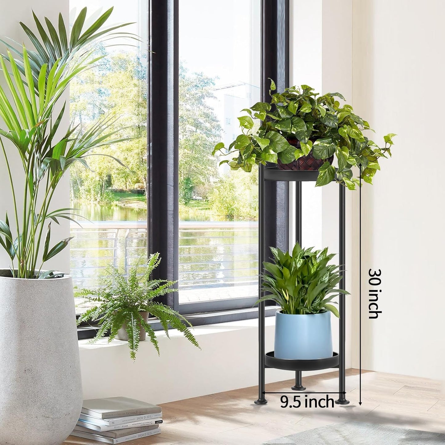 Plant Stand Indoor Outdoor, 2 Tier Iron Plant Stand, 30'' Tall Pedestal Stand Outdoor, Metal Flower Stands for Indoor Plants, Balcony, Living Room