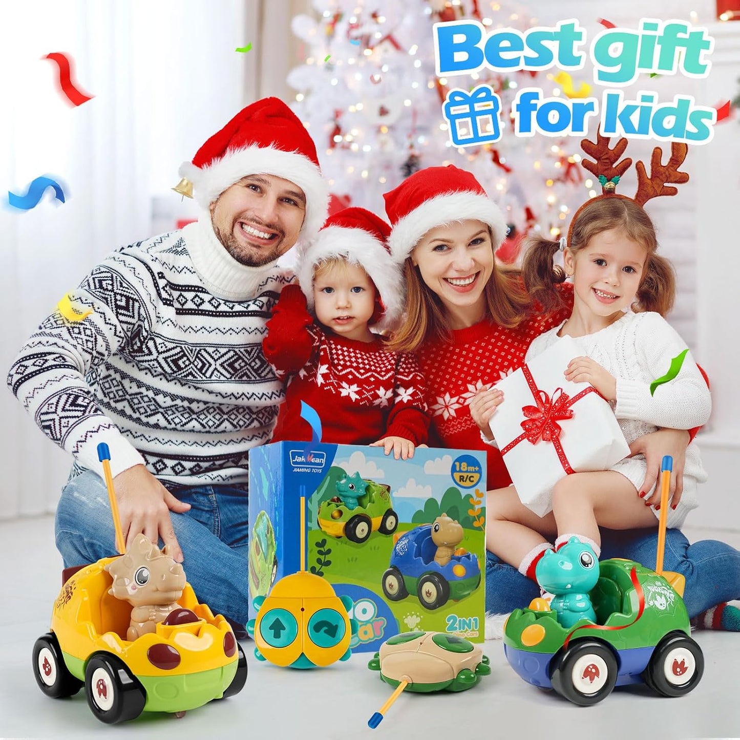 Remote Control Dinosaur Car Toys for Toddler Kids - Best Birthday Gifts for Boys Ages 2 3 4 5 Years Old, 2-Pack Toys for Toddlers 18+ Months with Lights and Music