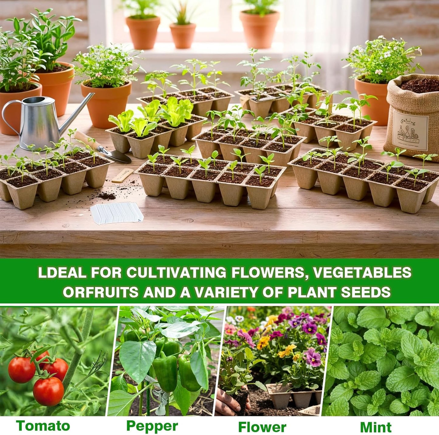120 Cells Seed Starter Tray, 12 Pack Germination Peat Pots with 100 Labels, Plant Starter Kit for Seedlings