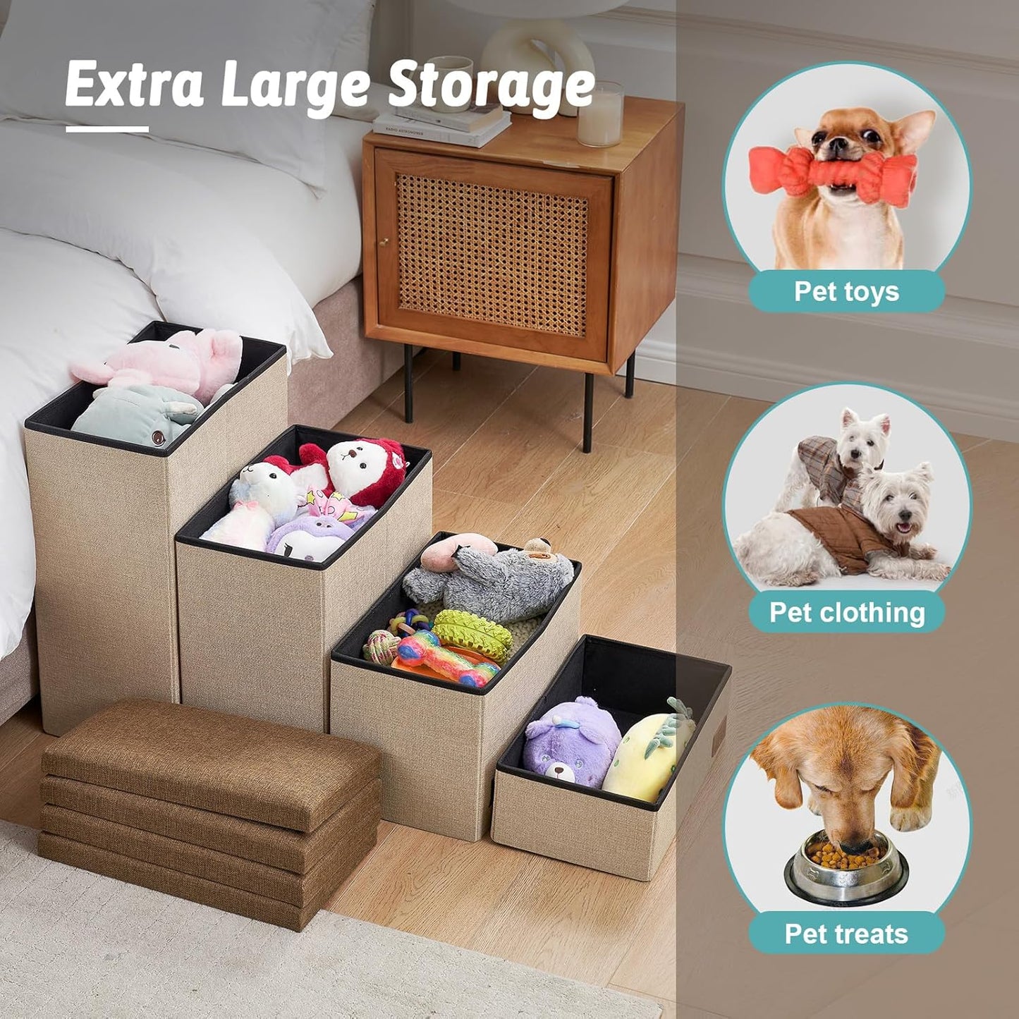 Dog Stairs with Storage, 3-Step Wider Sturdy Dog Steps for Small/Medium/Large Dogs and Older Cats, Folding Doggie Ramp for Bed/Couch/Car Hold Up to 180 lbs (16.7" H, Burgundy)