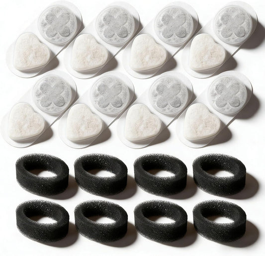 Cat Water Filter Replacement Compatible with APAUK 108oz/3.2L Cat Fountain, Triple Filtration Carbon Filters for Pet Fountain, Includes 8 Filters and 8 Sponges