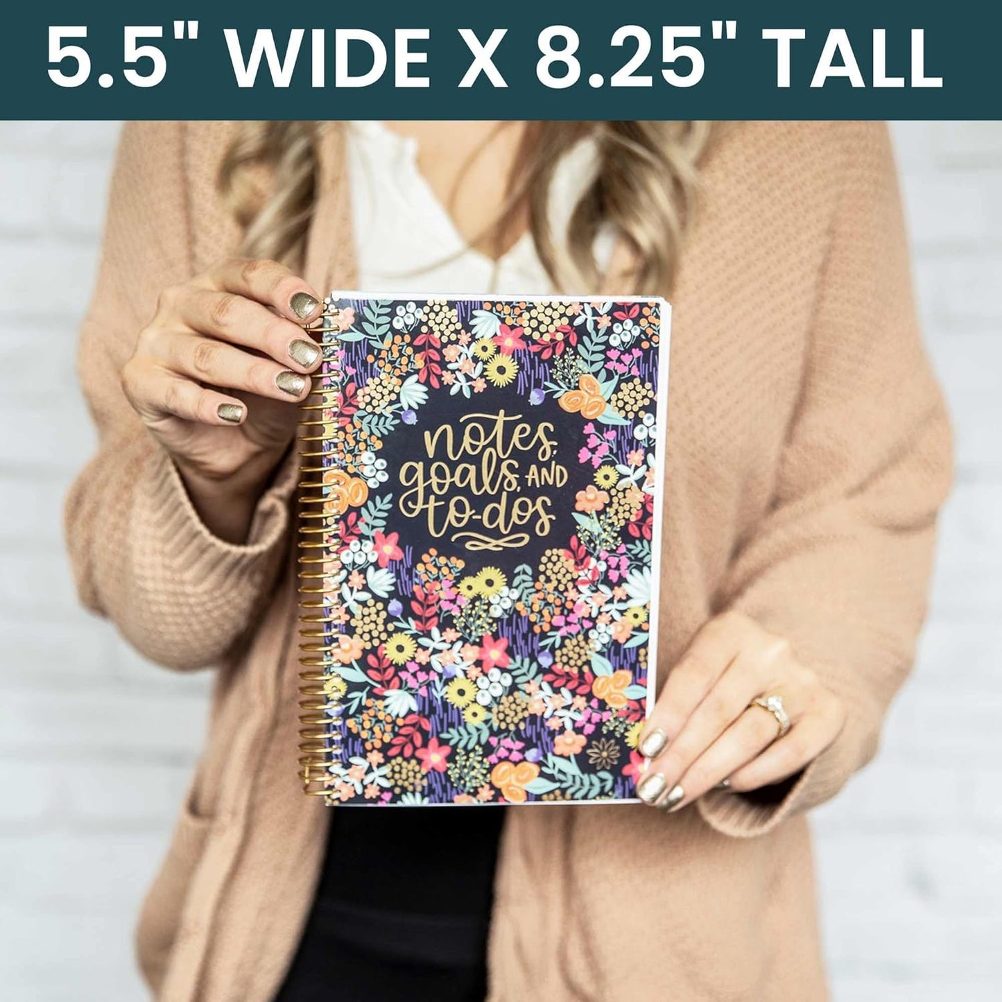 bloom daily planners Bound To Do List Notebook - Undated Daily Planner with 186 pages for Daily Tasks & Appointments- Spiral To Do List Notepad Book for Office, Home, School - Floral Dots V2