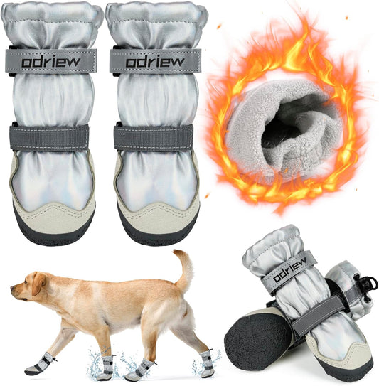 Dog Shoes Large Size Dogs, 4PCS Waterproof Dog Booties-Dog Boots & Paw Protectors, Medium Shoes for Dogs with Reflective Strip, Anti-Slip Sole for Rain, Snow and Summer Hiking. (7)