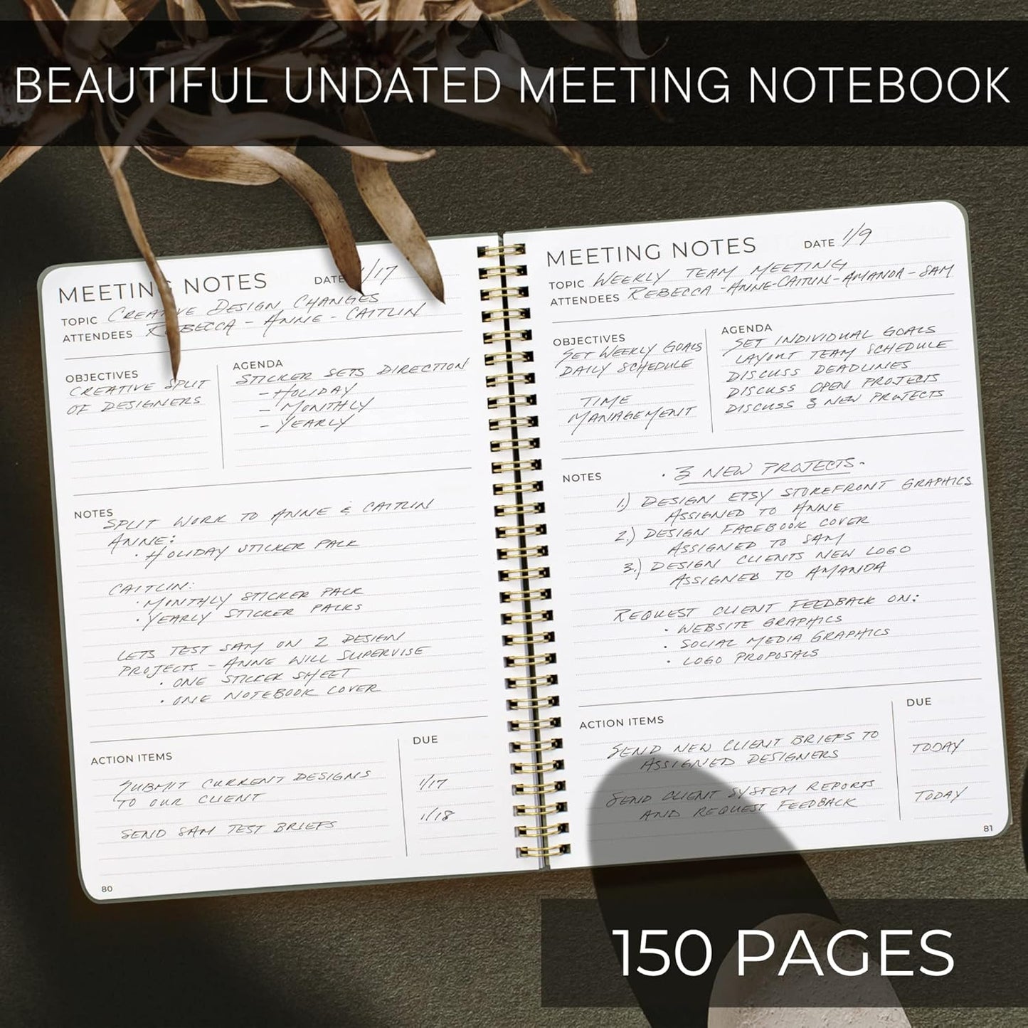 ZICOTO Beautiful Meeting Notebook For Work Organization - Easily Take Notes And Keep Agendas on Track - The Perfect Office Planner Supplies for Women & Men to Professionally Manage Business Projects