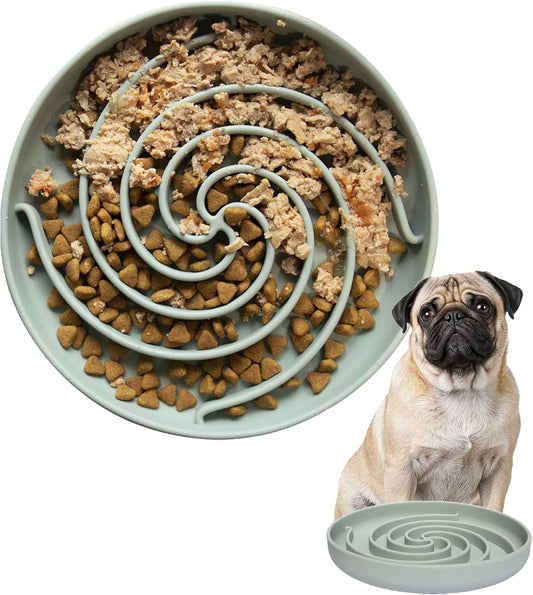 Slow Feeder Dog Bowls, Dishwasher Microwave Safe Silicone Puppy Puzzle Bowl with Non-Slip Design for Eating (Grey Green)