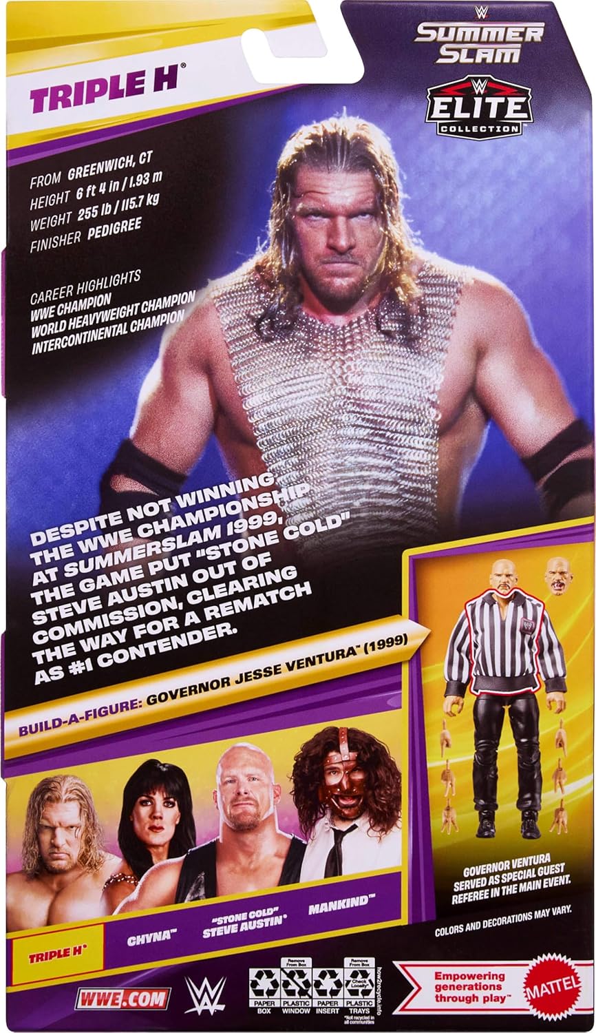 Mattel WWE Elite Collection Action Figure & Accessories, Premium Live Event Triple H Set, SummerSlam Series with Jesse “The Body” Ventura Build-A-Figure Parts