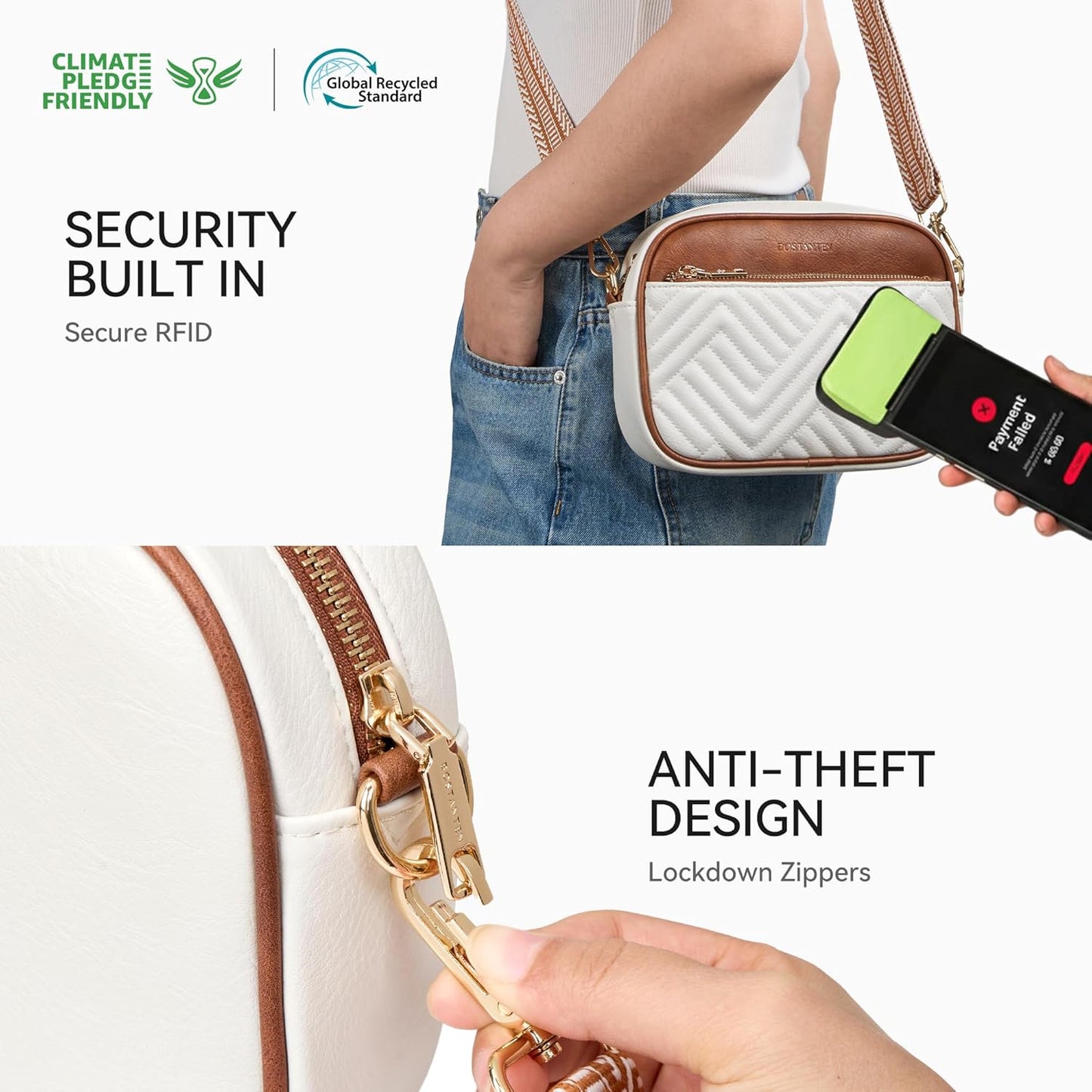 BOSTANTEN Quilted Crossbody Bags for Women Vegan Leather Purses Small Shoulder Handbags with Wide Strap