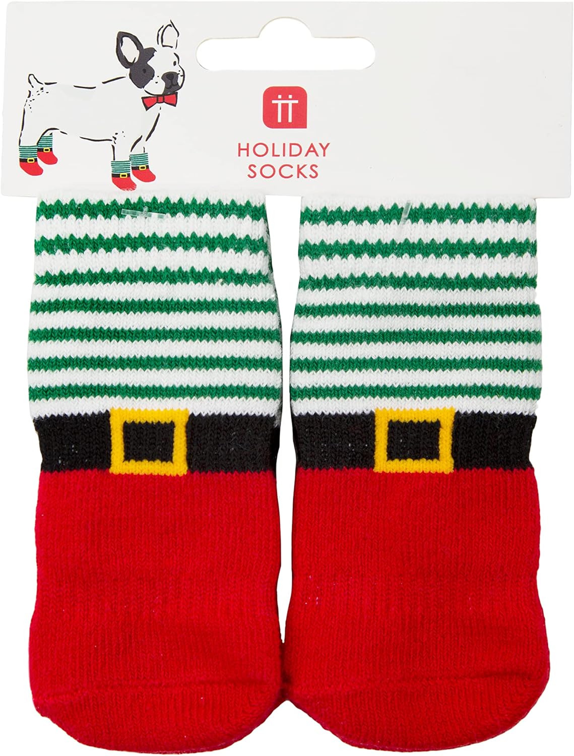 Talking Tables Anti Slip Christmas Dog Socks with Red & Green Elf Design | Pack of 4 Paw Protectors Size Small - Mediums, Festive Pet Accessories for Winter