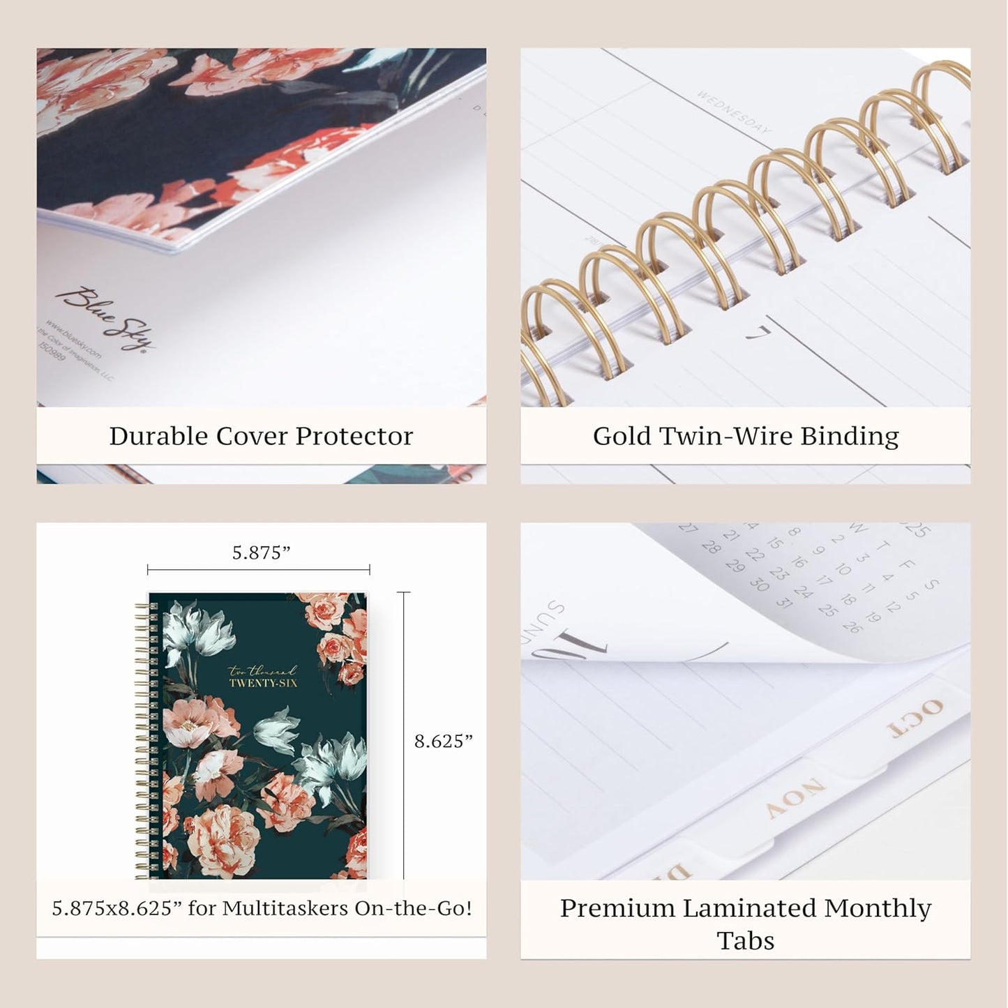 Blue Sky Life Note It 2026 Weekly and Monthly Planner Notes, January 2026 - December 2026, 5.875" x 8.625", Clear Pocket Cover, Durable Twin Wire Binding, Storage Pocket, 50 Perforated Notes Sheets, Dania Dark