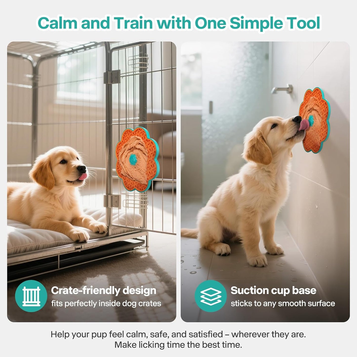 2 in 1 Lick Mat for Crate Training, Dog Slow Feeder Anxiety Relief Pad with Suction Cups, Dishwasher Safe, BPA-Free Silicone for Small & Medium Dogs, 2 Pack