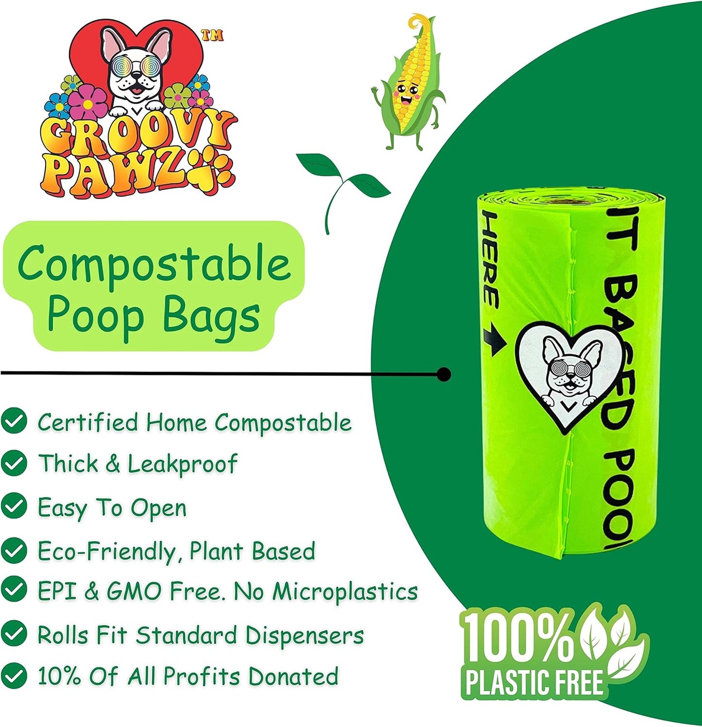 Certified Compostable Dog Poop Bags, 120 Count, Plant Based, Eco Friendly, Extra Strong, Leakproof, No Odor, Pet Supplies