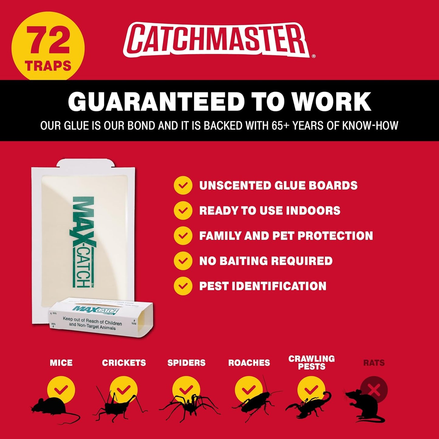Catchmaster Max-Catch Mouse & Insect Glue Trap 72PK, Mouse Traps Indoor for Home, Sticky Pest Control Adhesive Tray for Catching Bugs, Bulk Unscented Glue Boards