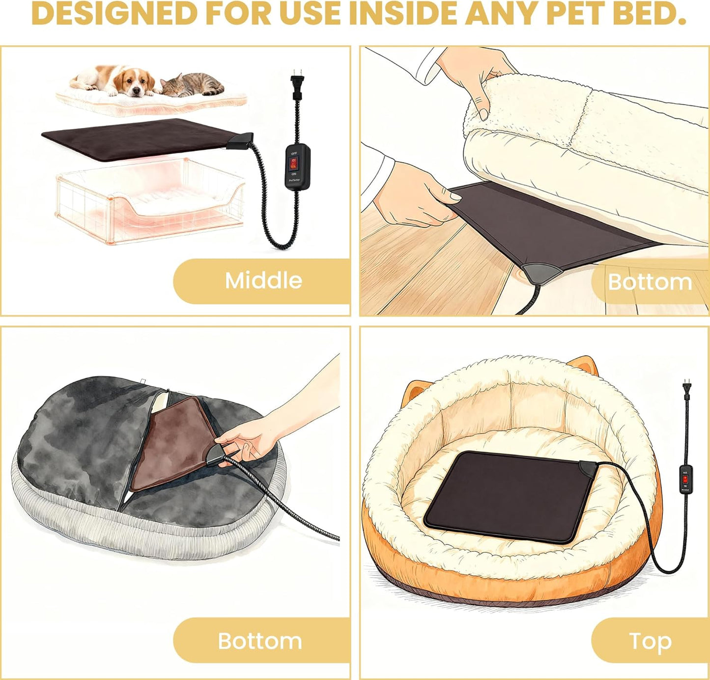 Cat Bed Warmer 10" x 9.5", Indoor Heated Pad Insert for Cats, Kittens & Small Dogs, Turns Any Cat or Dog Bed Into a Cozy Heated Bed, Safe Constant Temperature Heating & Chew-Resistant Cord