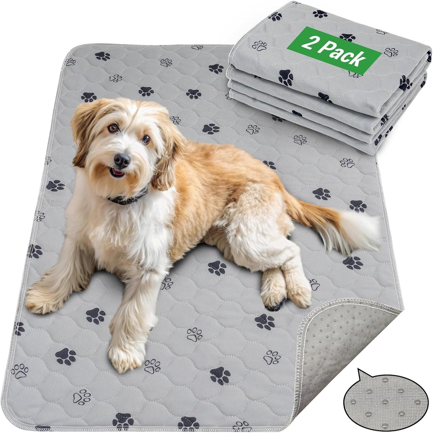GOGREEN Waterproof Reusable Pets Training Pads Washable Pee Pads for Dogs, Puppy Pads for Potty Training with Leakproof Bottom (2 Pack, 18"x24")