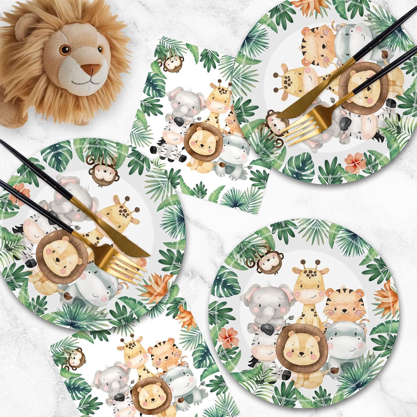 40 Pcs Jungle Animals Party Decorations - Safari Animal Plates and Napkins, Wild Animals Paper Plates Napkins Disposable Tableware Set for Baby Shower Zoo Birthday Party Supplies Favors, Serves 20