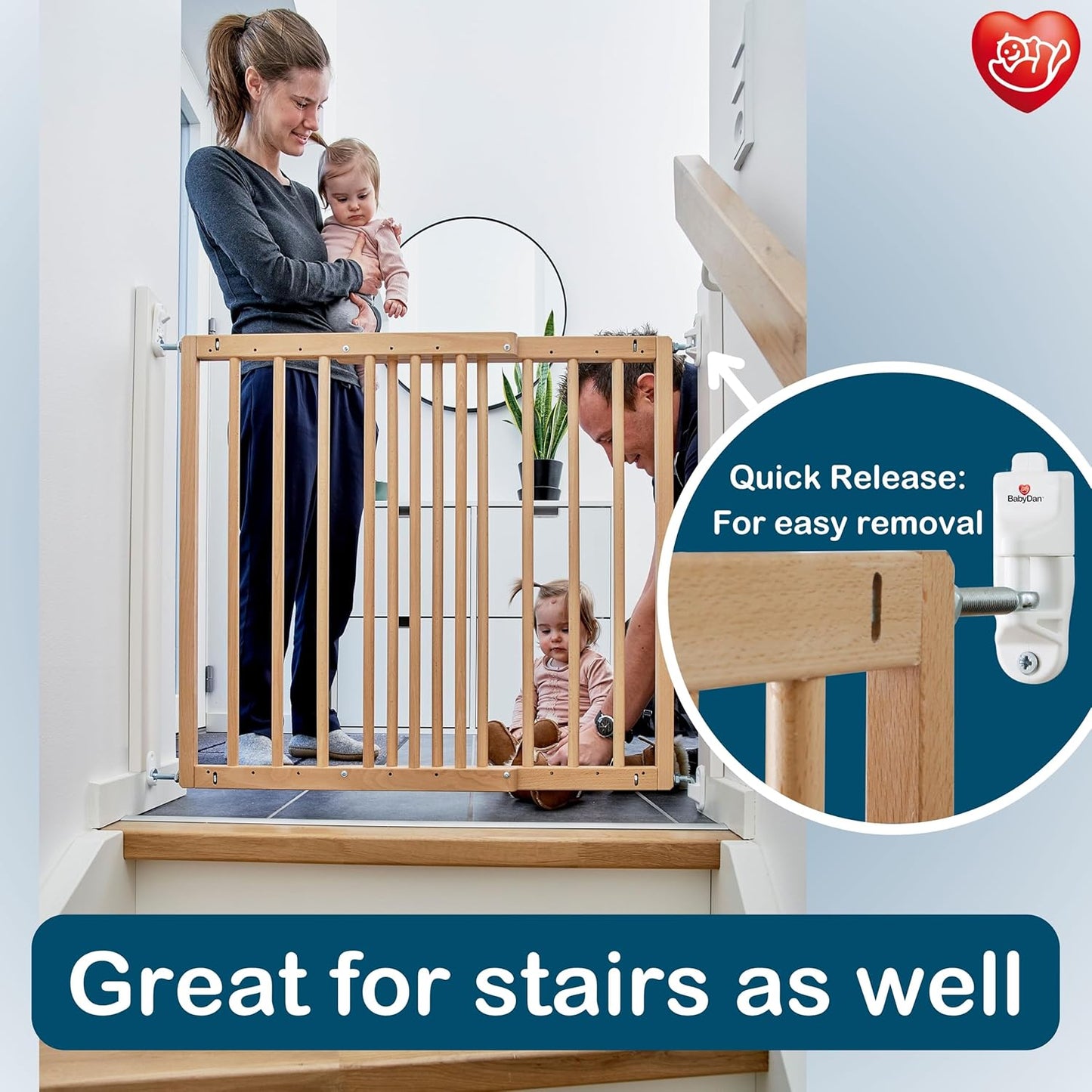 BabyDan MultiDan, 23.9"-40.", Extendable Stair Gate/Baby Gate/Safety Gate, Wood, Made in Denmark - (Pet Gate/Dog gate)