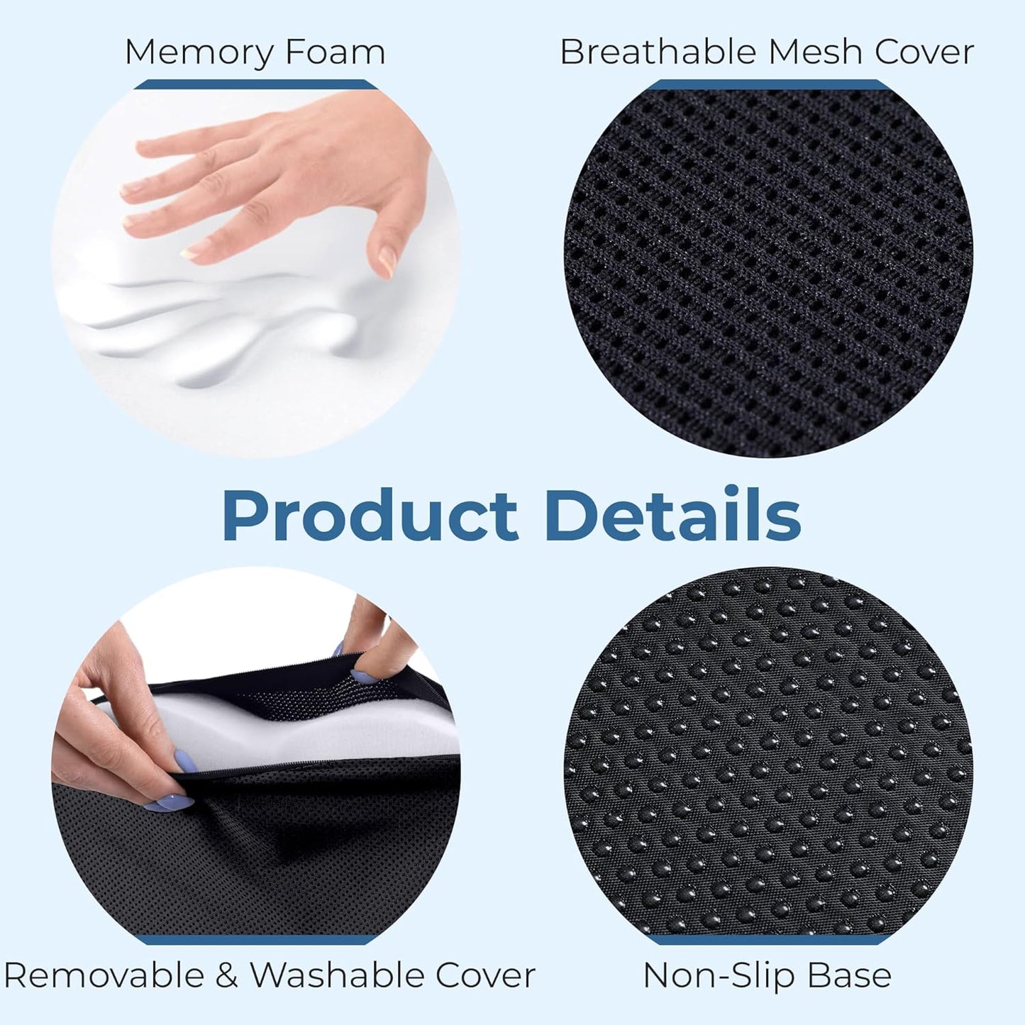 Seat Cushion for Office Chairs - Tailbone, Coccyx Pain Relief - Butt, Pressure & Sciatica Relief - Gaming, Wheelchair, Car & Desk Pillow, Black