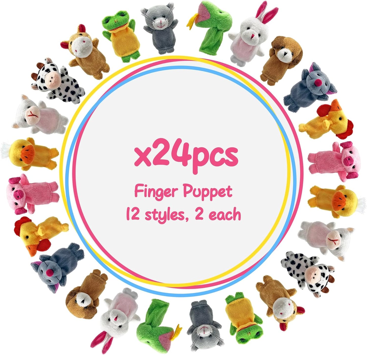 24 PCS Finger Puppets Set Mini Stuffed Animals Finger Puppet Toys for Storytelling Playing Teaching Shows Playtime Schools Birthday Party Gift Favor Supplies