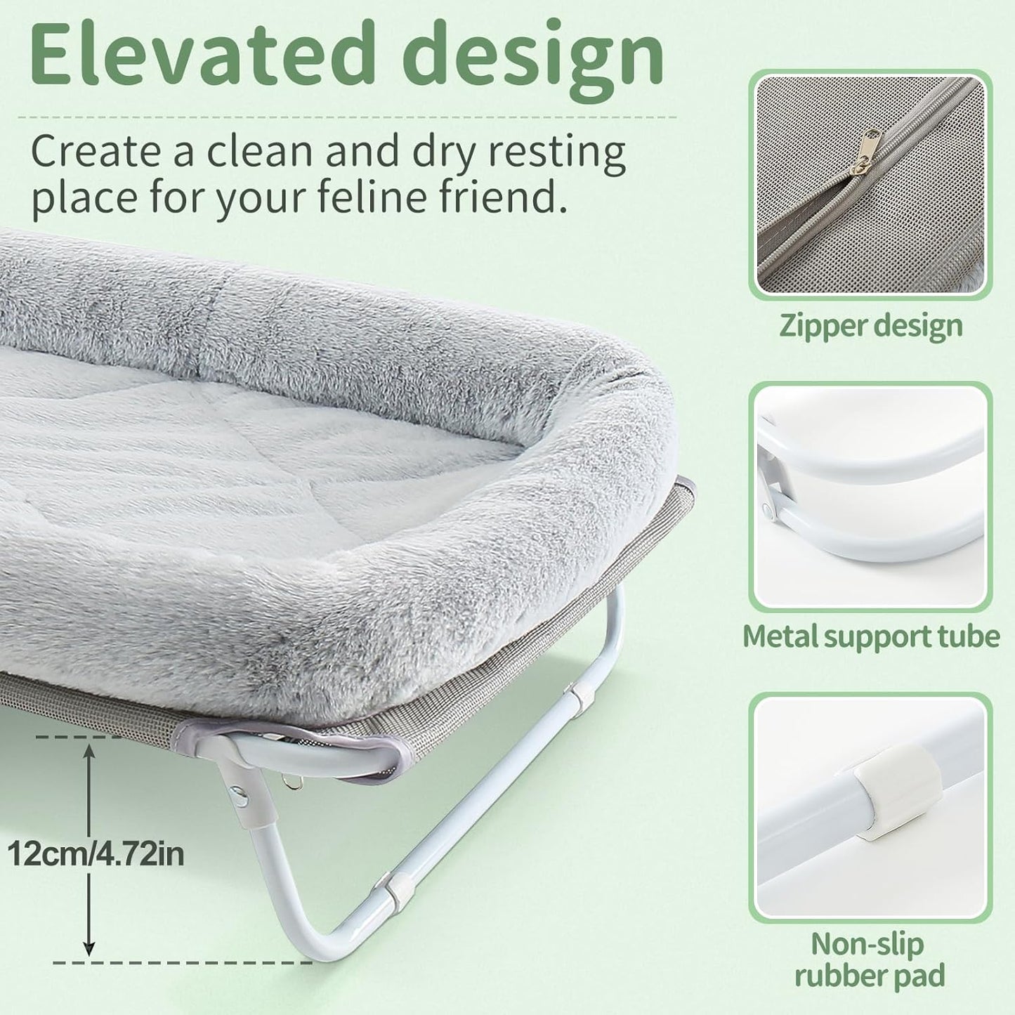 Sunhoo Elevated Cat Bed Foldable Raised Pet Hammock Self-Supporting Puppy Lounger with Off Floor Metal Frame Washable Cover for Small Dog Kitten Indoor Use 25.2x15.75x7.48 in（Grey）