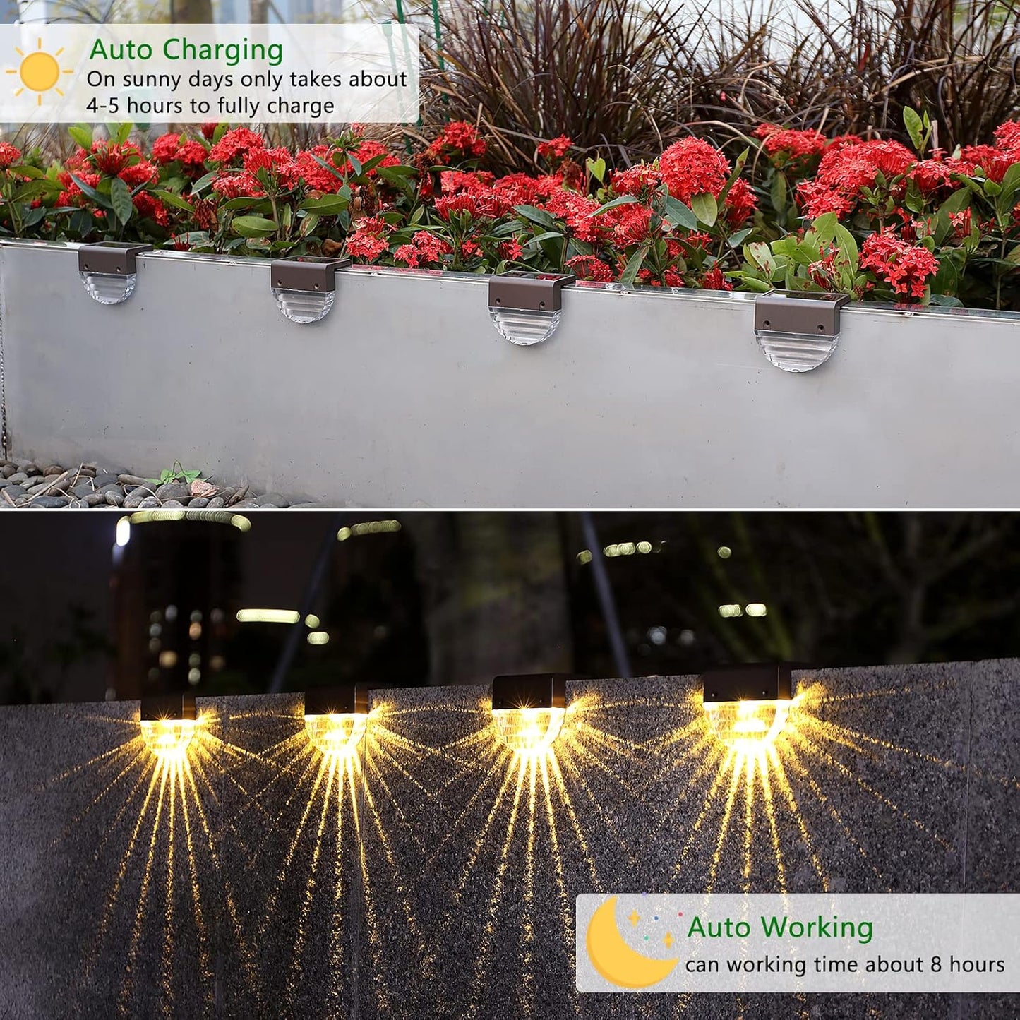 Solar Deck Lights, 6 Pack Waterproof LED Solar Step Light Outdoor, Fence Lights Solar Powered for Outside, Garden, Patio, Stairs,Yard,10 Lumens, Warm White/Color Changing Lighting