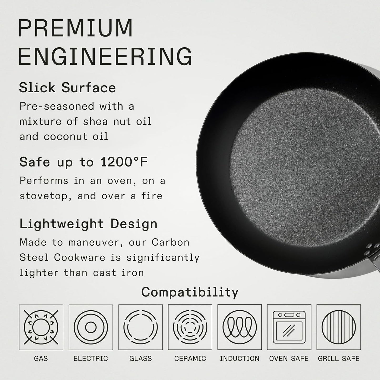Made In Cookware | Seasoned 12" Blue Carbon Steel Frying Pan - (Like Cast Iron, but Better) | Professional Cookware | Crafted in Sweden | Induction Compatible
