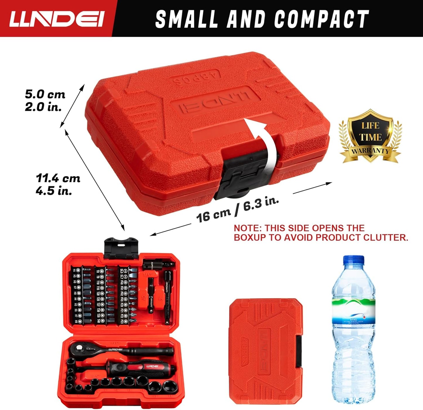 LLNDEI 48 Piece 1/4 Inch Mini Socket Ratchet Wrench Set, Metric Shallow Socket (4-14mm) 6-Point,with 72 Teeth Mini Ratcheting Wrench, Screwdriver Bit Set, Universal Joints and 3 Inch Extensions