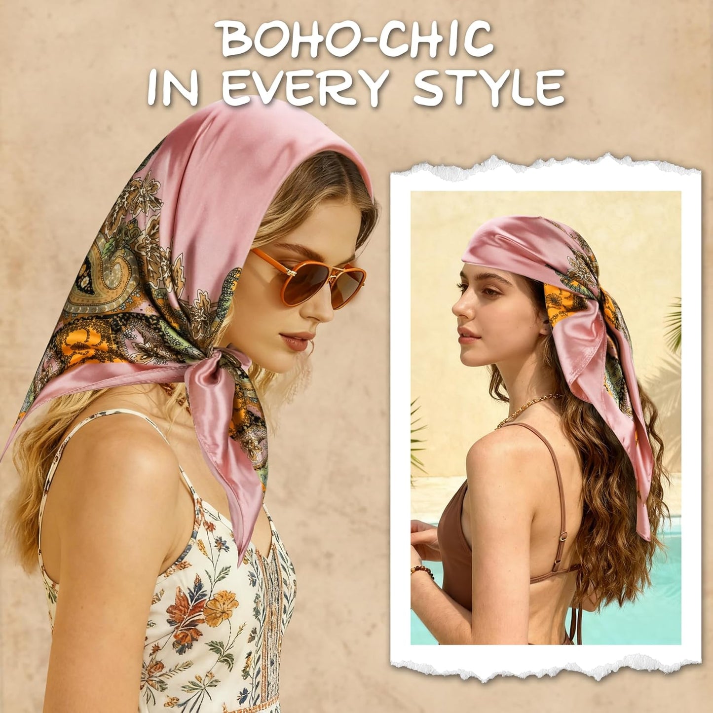 Large Square Head Scarf Bandana - 35" Satin Hair Scarf for Women Like Silk Scarf Fashion Hair Wrapping