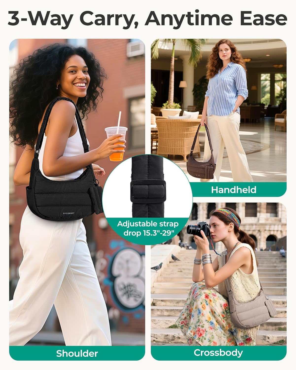 BAGSMART Crossbody Purses for Women with Adjustable Strap, Small Puffer Hobo Bags, Compact Fluffy Shoulder Handbags Pouch