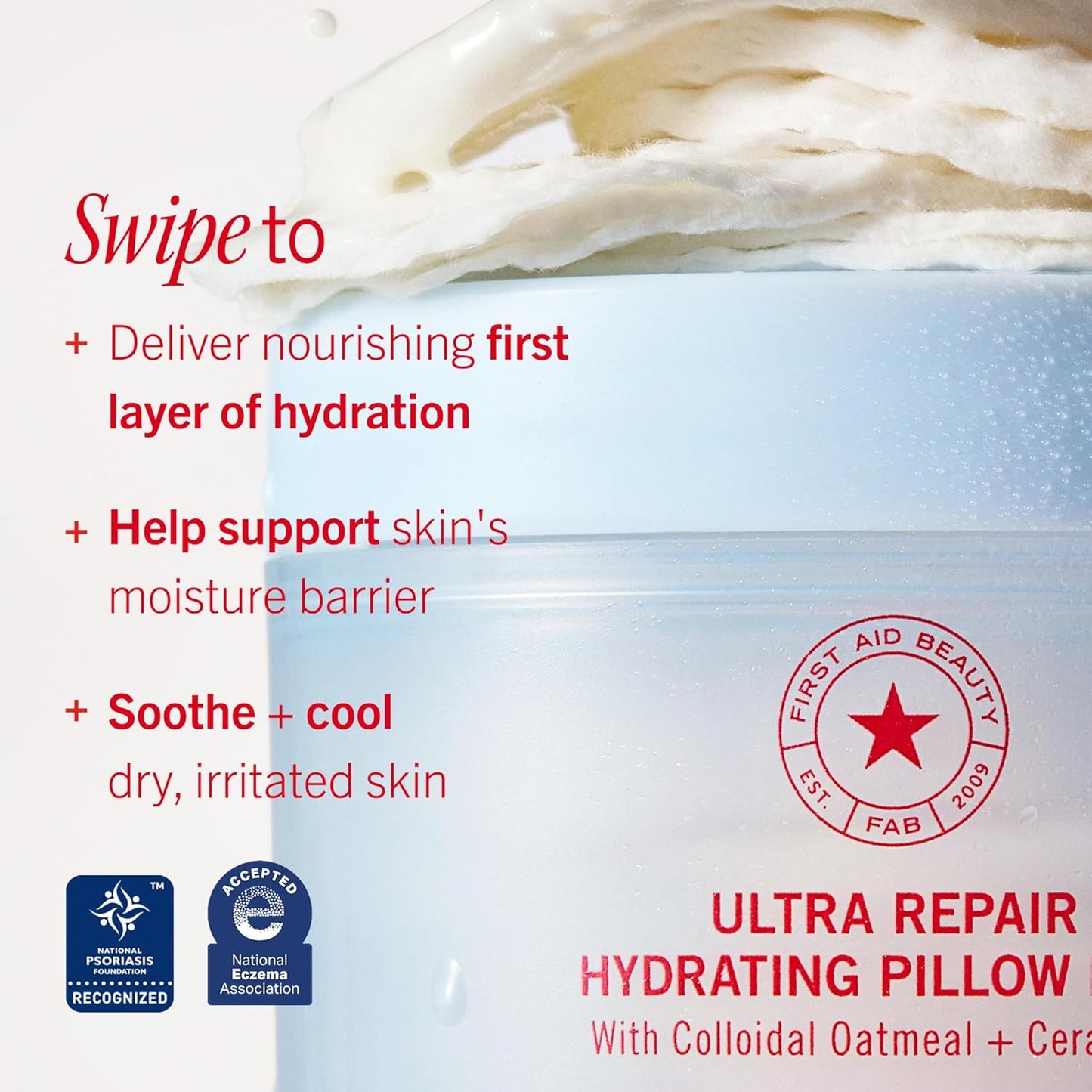 First Aid Beauty Ultra Repair Hydrating Pillow Pads - Soothing & Hydrating Face Pads with Colloidal Oatmeal & Ceramides, for Dry & Sensitive Skin, 60-Count