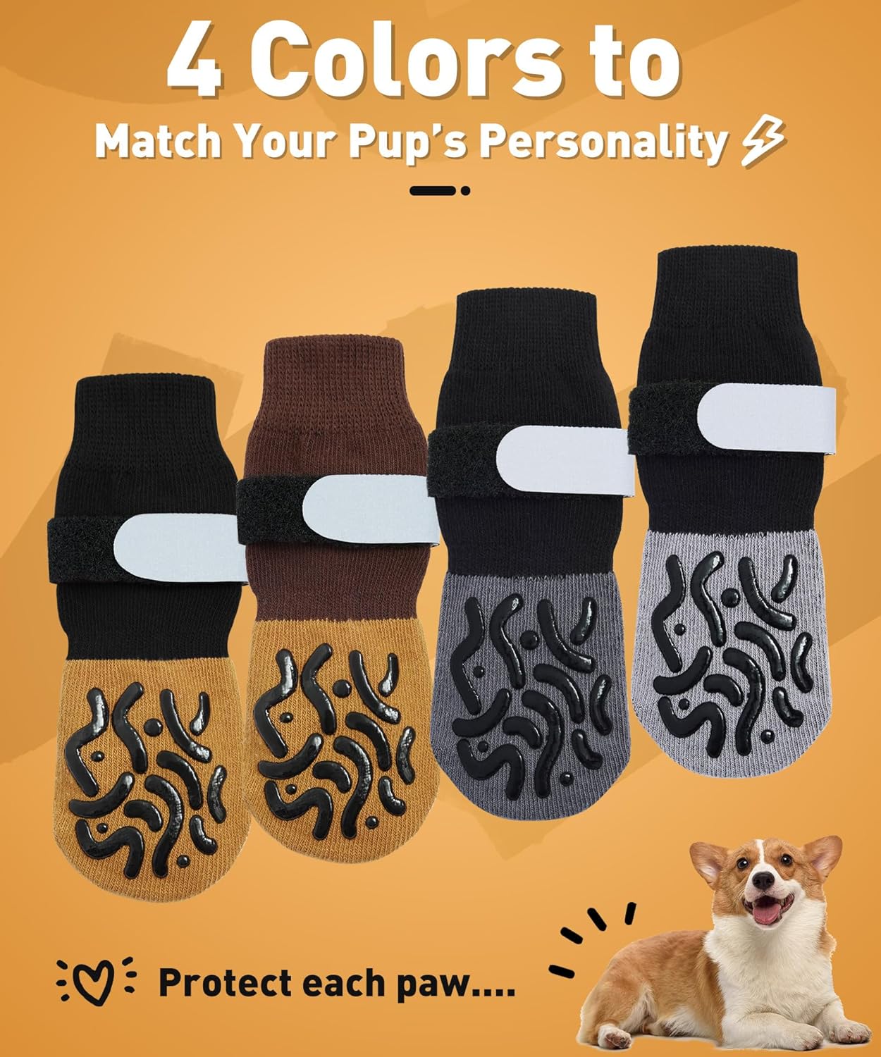 Non Slip Dog Socks with Grips, Dog Sock to Prevent Licking Paw for Senior Dogs, Dog Shoes for Hardwood Floors and Enhancing Traction, Paw Protector - Fits Small, Medium, Large Dogs - L