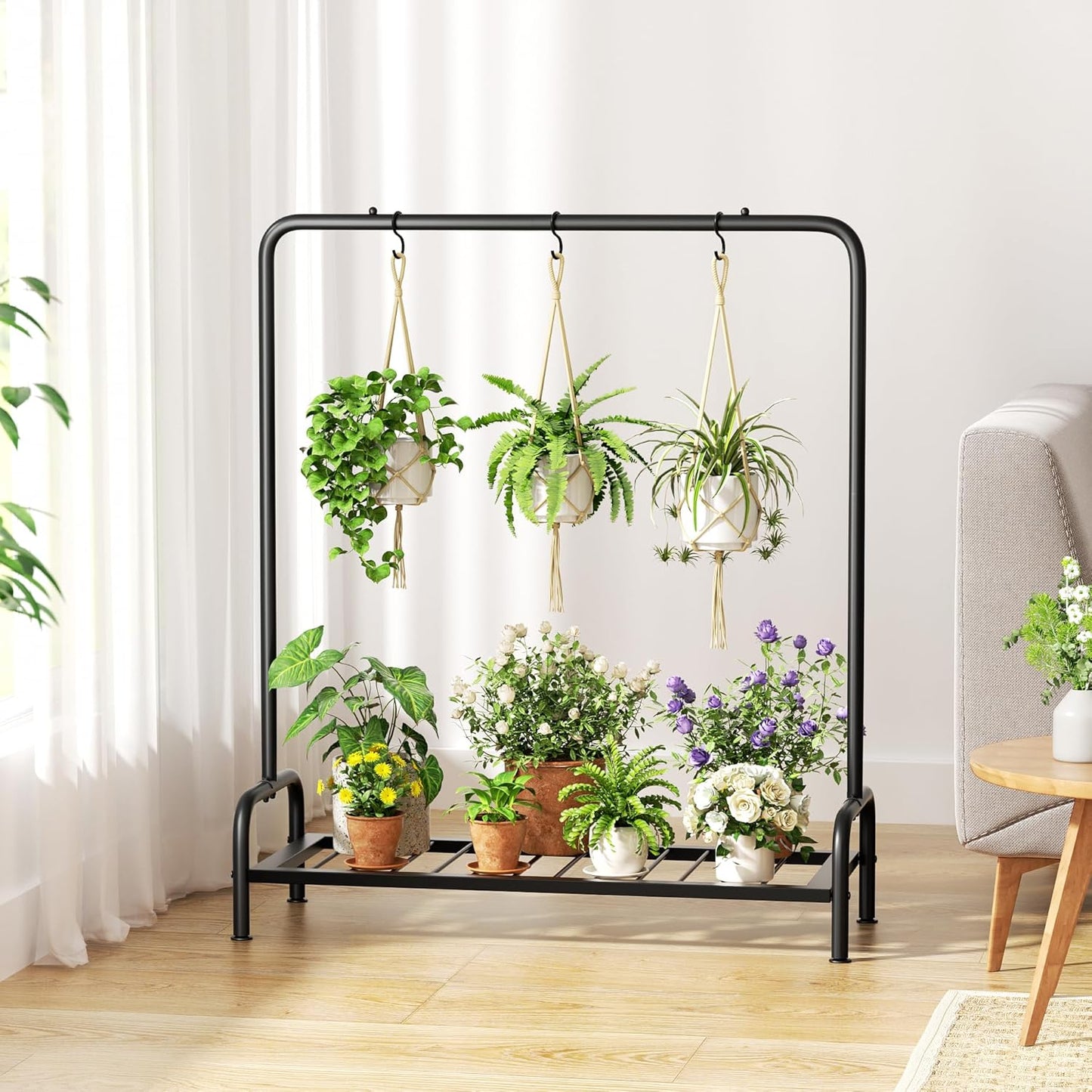 Plant Stand Outdoor Tall 40'' Plant Shelf For Patio Metal Plant Rack Flower Pot Clearance With 3 Hooks