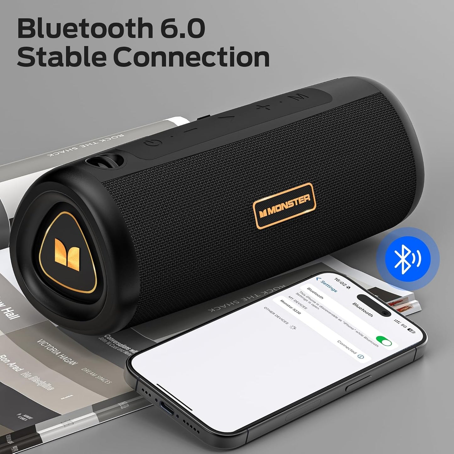Monster S230 Bluetooth Speaker, Wireless Speaker with 30W Loud Stereo Sound, Wireless Stereo Pairing, 24H Playtime, Bluetooth 6.0 Supports TF Card, AUX for Outdoor