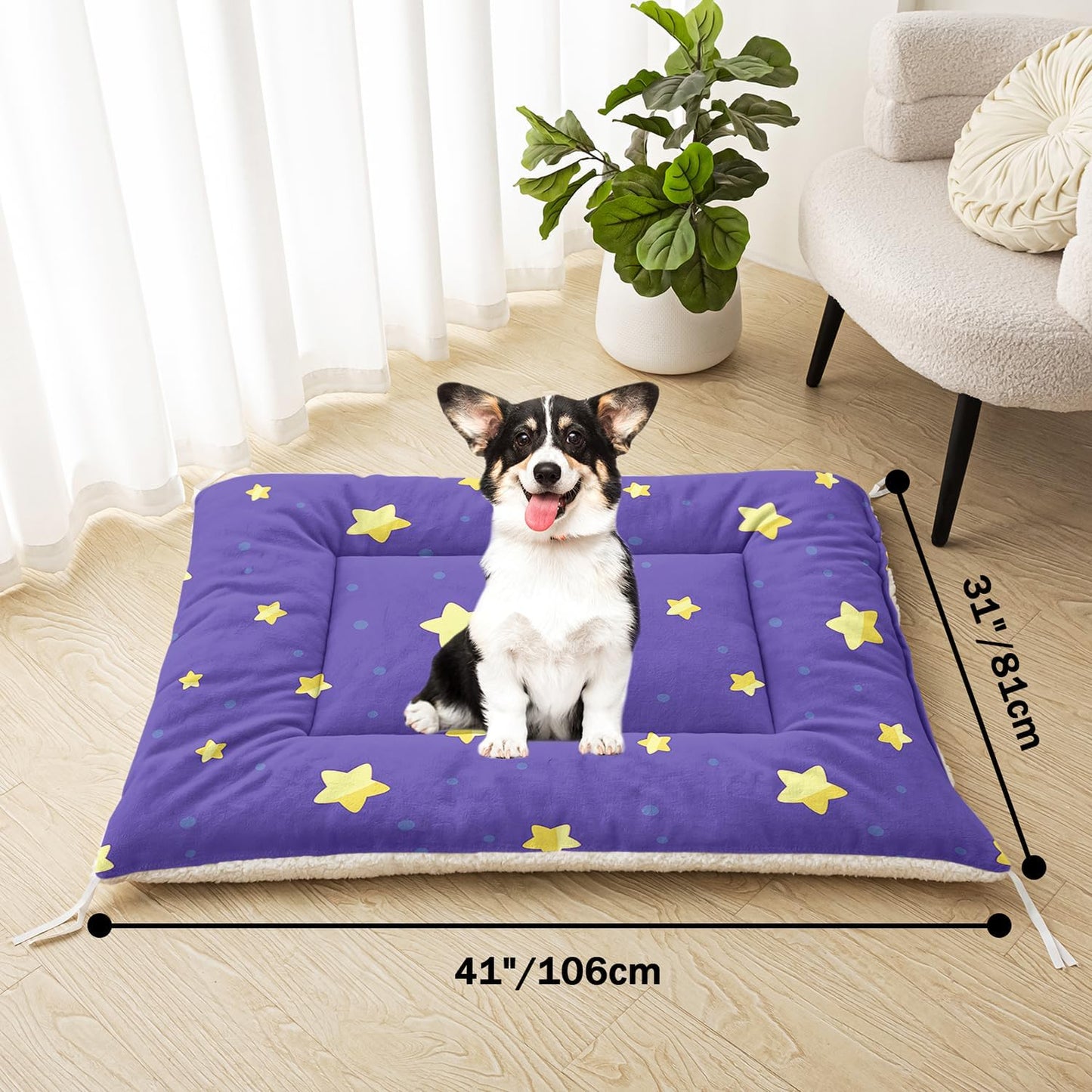 Star Orthopedic Dog Bed Mat (41"X31"),Purple Comfortable Pet Dog Cat Kennel Pad,Printing Washable Crate Bed,Sleeping Mat for Small Medium Large Dogs Cats,for Proof Pad Crate,Outdoor,Home Use