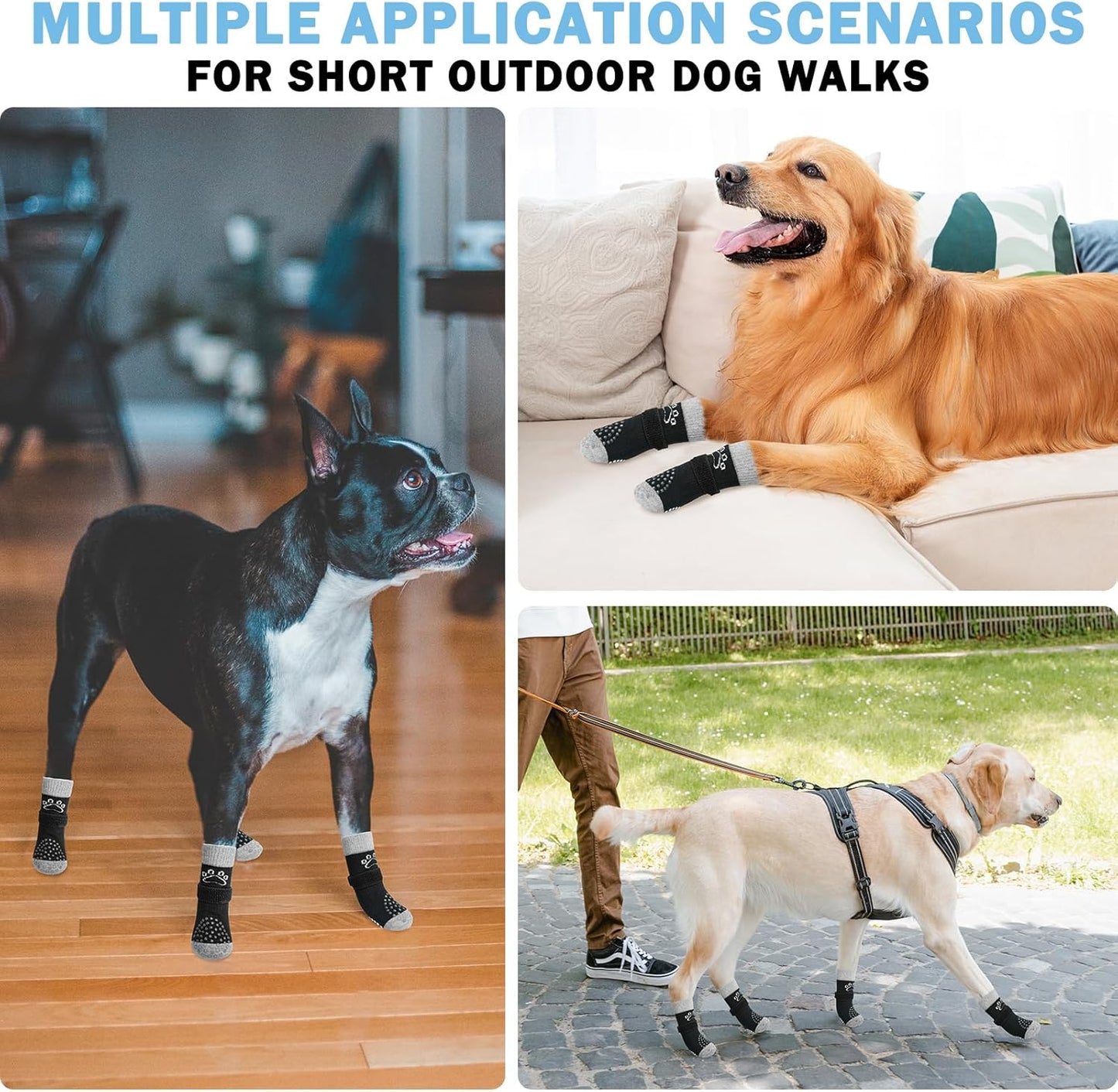 SCENEREAL Dog Socks to Prevent Licking Paws for Hot/Cold Pavement Anti Slip, Dog Shoes for Hardwood Floors, Dog Boots & Paw Protectors with Grippers for Small Medium Large Senior Dogs, Grey M