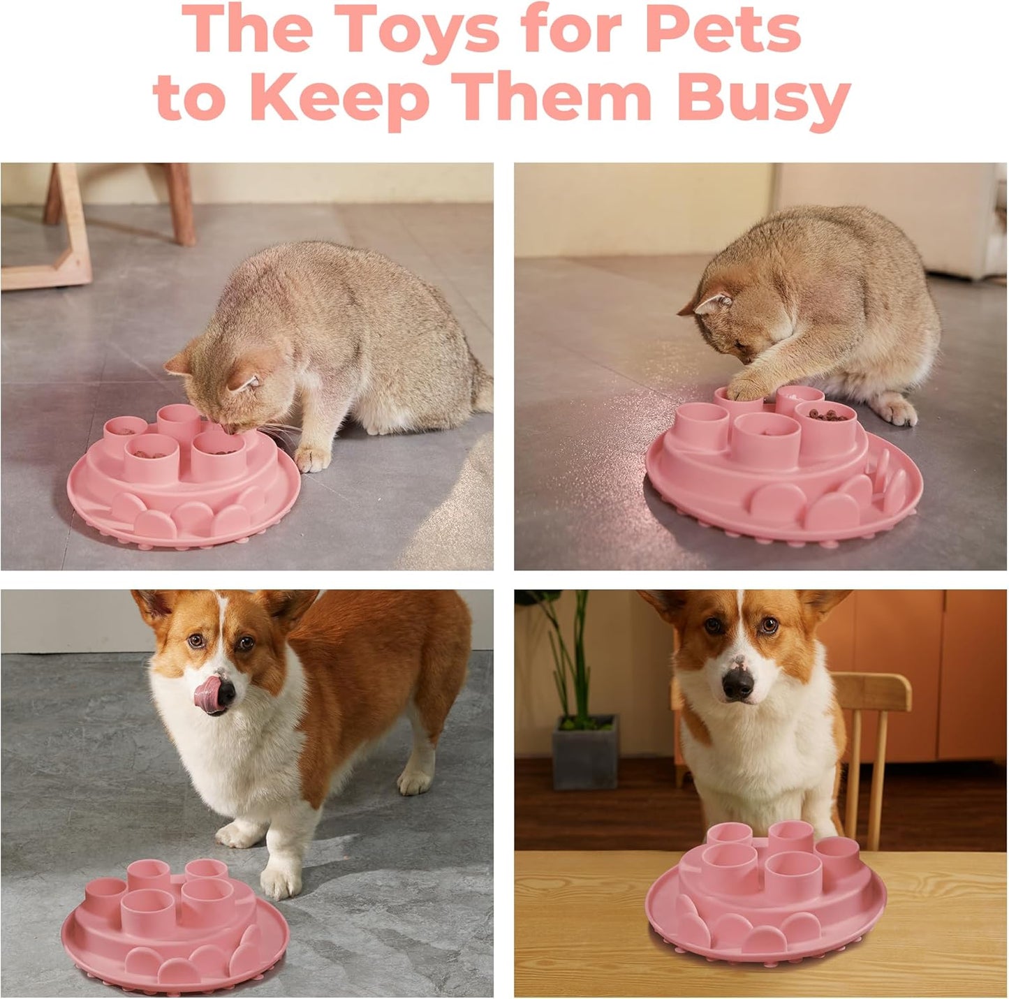Puzzle Feeder Slow Feeder, Interactive Cat Puzzle Toy for Mental Stimulation, Dishwasher Safe Silicone Enrichment Toys, Reduces Boredom and Trains Intelligence, Pink