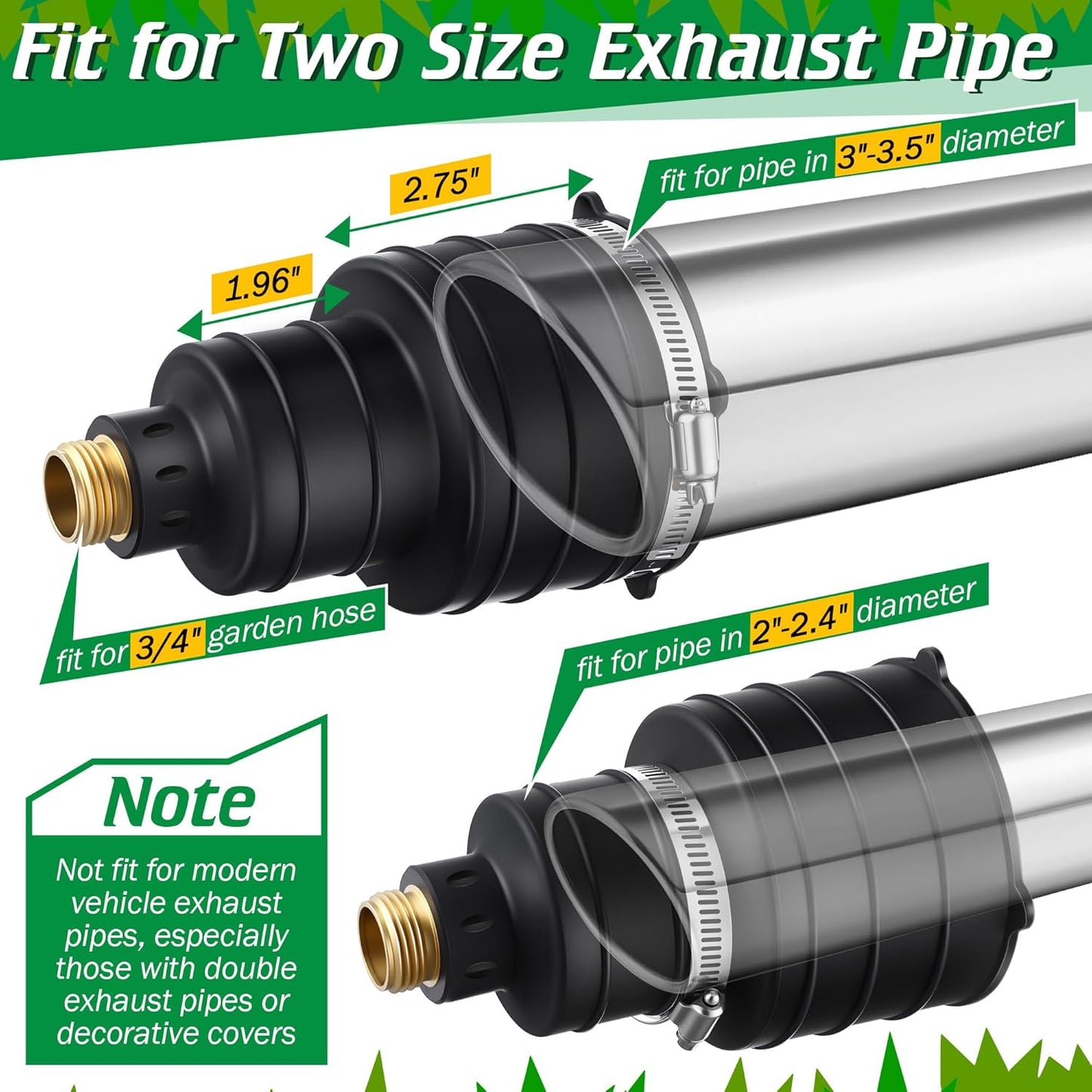 Qualirey 1 Pack Pest Control Exhaust Pipe Attachment Transport Exhaust from Car to Underground for Killing Outdoor Rodents Such as Moles, Gophers (FIT for Pipe in 2"-2.4"/3"-3.5" Diameter) (Black)