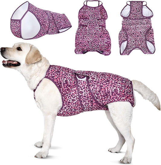 LovinPet Dog Recovery Suit for Large Medium Dogs - Professional Large Dog Recovery Suit,Post-Operative Vest E-Collar Alternative,Legs Without Coverage Design, Leopard Print Style, Pink,XXL