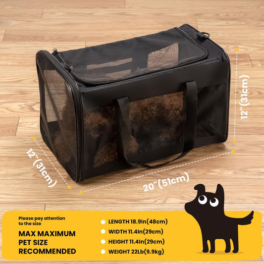 Dog Carrier Bag,Soft-Sided Pet Carriers for Dogs with 4-Sided Mesh, Cat Transport for Large Cats Small Dog Up to 20lb,Collapsible Dat Travel Carrier-L,Black