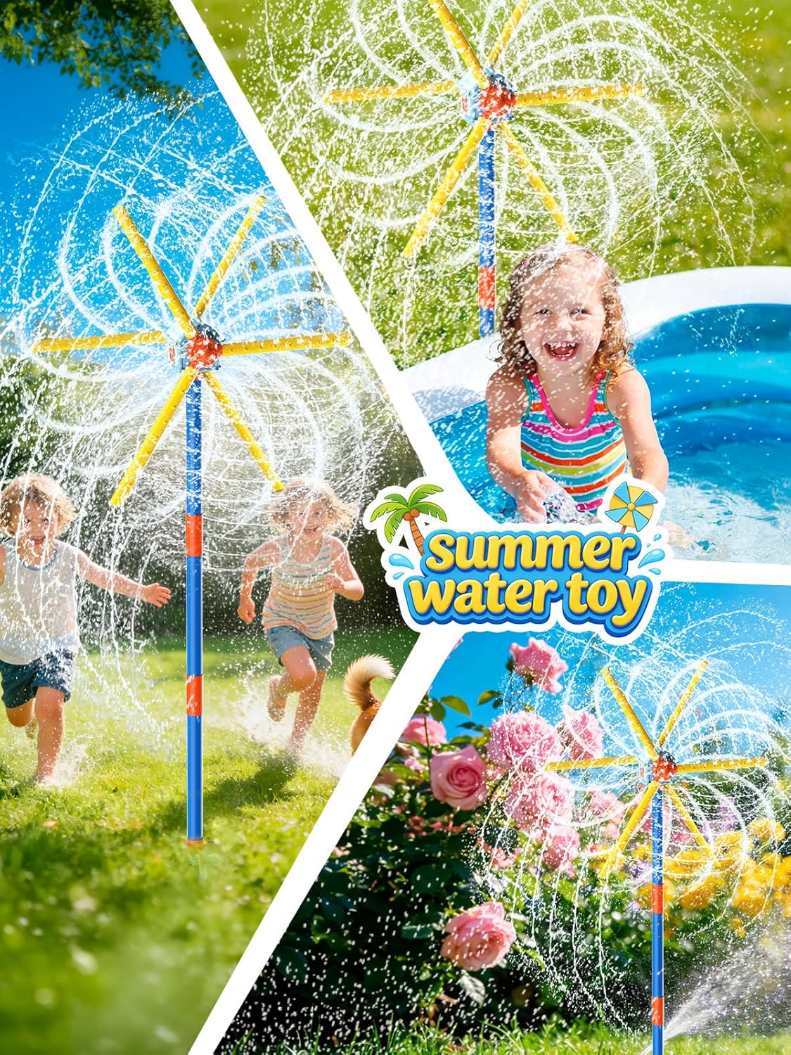 59" Windmill Water Sprinkler for Kids Summer Toys, 360° Spinning Splash Water Toy, Upgraded Double Sided with 6 Blades, Outdoor Backyard Games Summer Fun for Boys Girls Dogs & Garden Watering