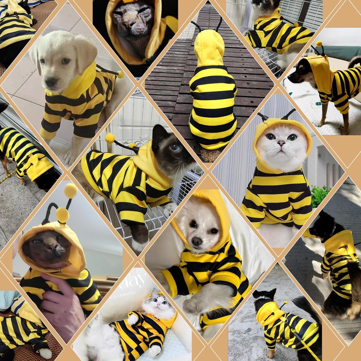 DENTRUN Sphynx Hairless Cats Costume Funny Bee Warm Winter Sweater Cute Pullover Kitten Shirts Breathable Cat Leisure Wear Turtleneck Vest Adorable Cat's Clothes Jacket Pajamas Jumpsuit, L