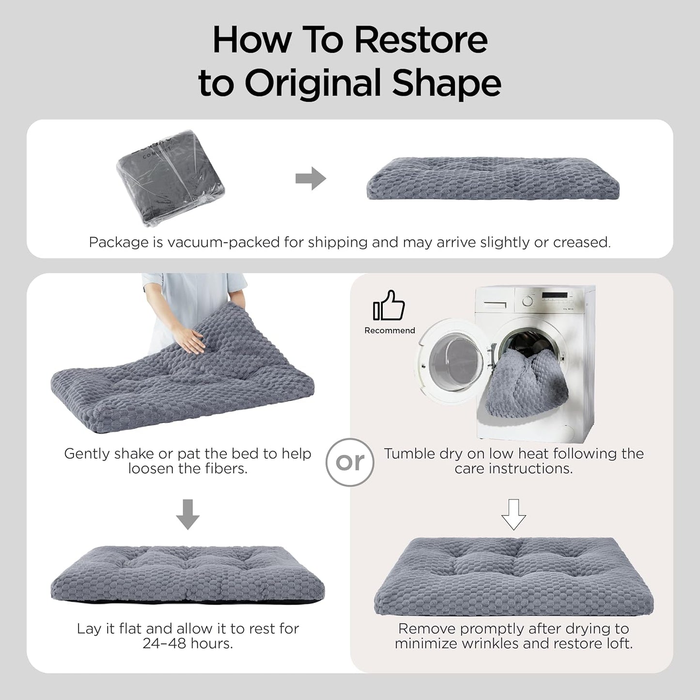 Bedsure XL Washable Dog Bed for Crate, Soft Fluffy Bubble Fleece Pet Bed Mat for Deep Sleep, Non-Slip and Machine Washable Kennel Sleeping Pad for Extra Large Dogs, 41"x27"x3.5", Grey