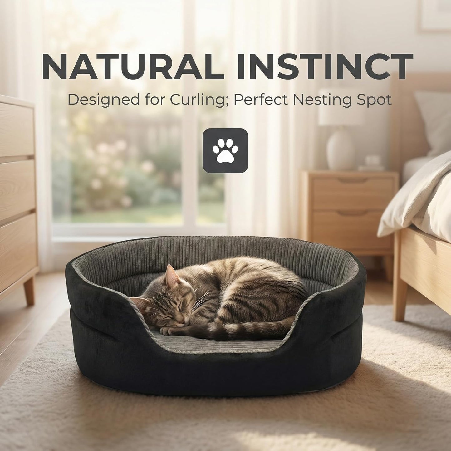 Large Dog Bed Cat Bed 20x30 Inch, Calming Pet Bed for Medium Dogs & Large Cats, Half-Enclosed Open-Top Velvet Anti-Anxiety Bed, Machine Washable Cozy Snuggle Bed (Black)