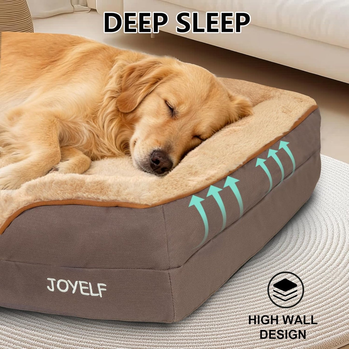JOYELF Orthopedic Dog Bed for Medium Dogs, Foam Sofa Couch Bed, Bolster Waterproof Pet Bed with Removable Washable Cover and Nonskid Bottom for Small to Medium Dogs - Coffee
