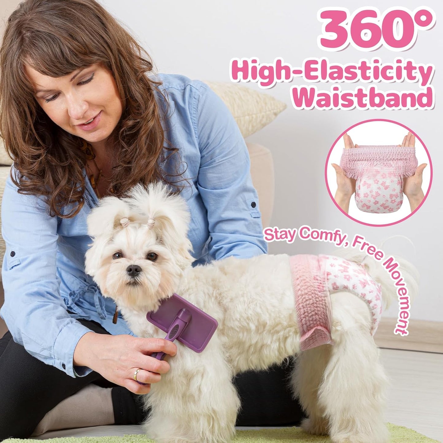 Dono Disposable Pull It Up Female Dog Diapers, 360° Stretchy Waist Puppy Diapers, Super-Absorbent Doggie Diapers with Rapid-Dry Technology Leak-Proof Design for Doggy in Heat Period, XS 10 Pcs