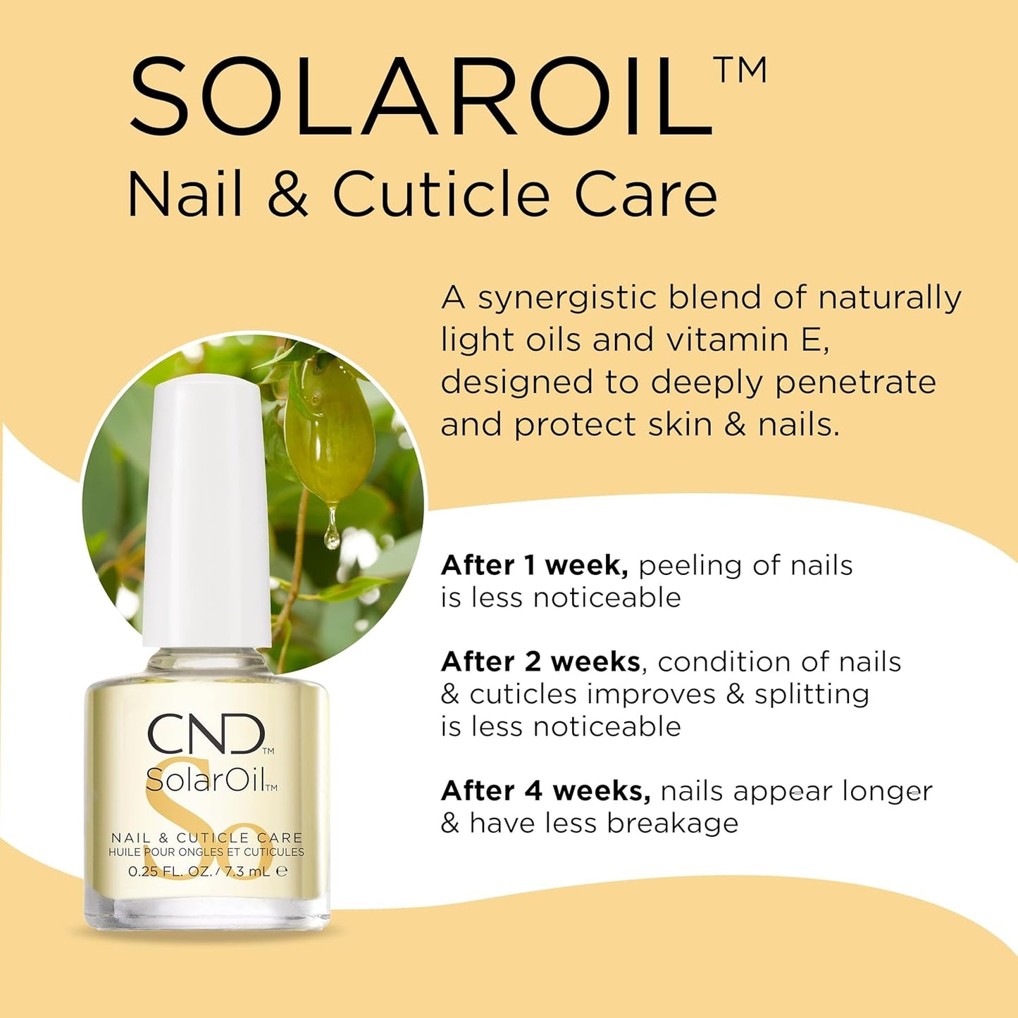 CND SolarOil Cuticle Oil, Natural Blend Of Jojoba, Vitamin E, Rice Bran and Sweet Almond Oils, Moisturizes and Conditions Skin, 0.25 fl oz