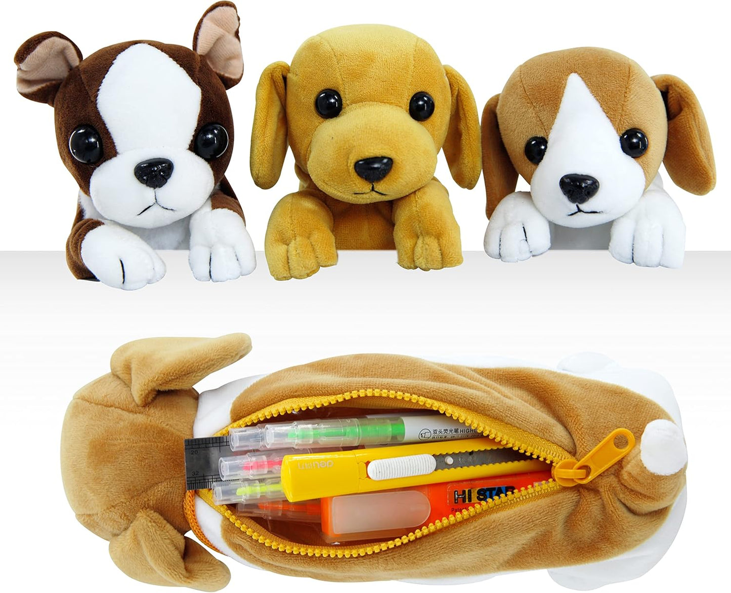 BB FUN HOUSE Pencil Case for Kids, 3D Plush Animal Dog Dinosaur Pencil Pouch Soft Stationery Storage Pen Bag for Girls and Boys School Supplies