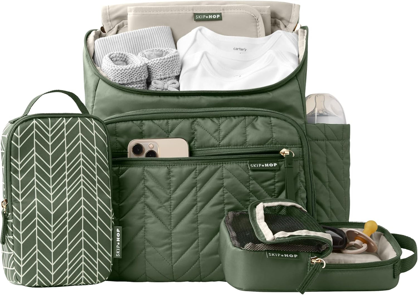 Skip Hop Diaper Bag Backpack: Forma, Multi-Function Baby Travel Bag with Changing Pad & Stroller Attachment, Sage