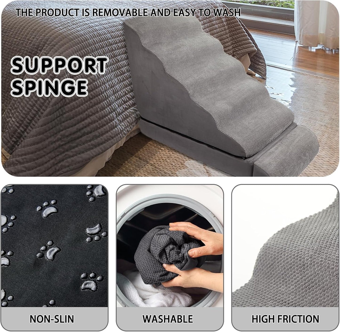 Dog Stairs for High Beds 30-36 inches Tall, 6-Step Pet Stairs/Steps for High Bed 32-36 inches for Small Large Dogs, Dog Ramp for Bed, Foam Dog Steps for Beds for Old Dogs/Cats, Grey