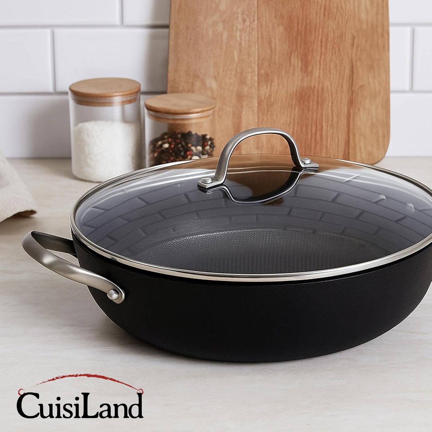 Cuisiland 4-Piece Honeycomb Cast Iron Cookware Set – 2.5QT/7.5'' Milk Pot, 10" Frying Pan, 10" Shallow Braising Pan & 5.5QT/10.5'' Casserole Pot, Non-Stick, Oven Safe, Classic Heat Retention